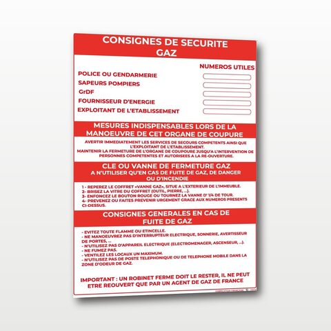 Consigne de Sécurité Gaz - A4