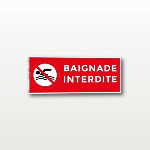 Baignade interdite – Panneau de Signalisation - Rectangulaire - 20 x 8 cm