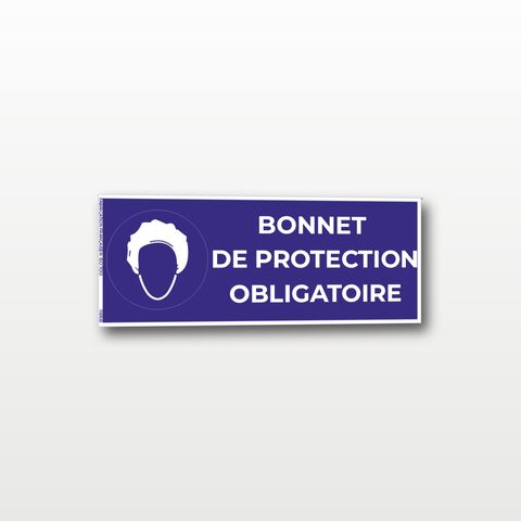 Bonnet de protection obligatoire – Panneau de Signalisation - Rectangulaire - 20 x 8 cm