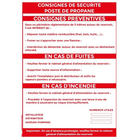 consigne de sécurité – poste de propane