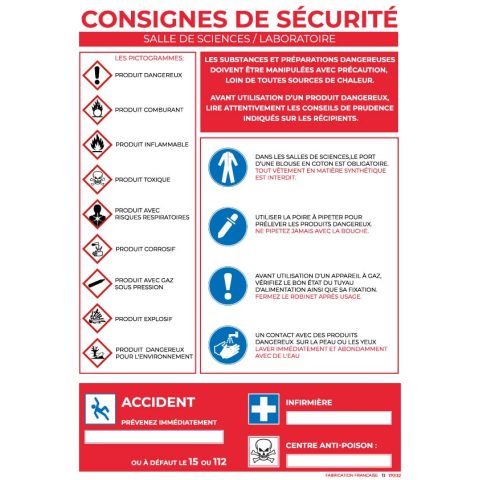 consigne de sécurité – salle de sciences / laboratoire