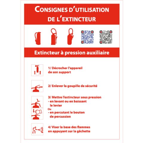consignes d’utilisation de l’extincteur à pression auxiliaire – panneau de signalisation 15 x 20 cm
