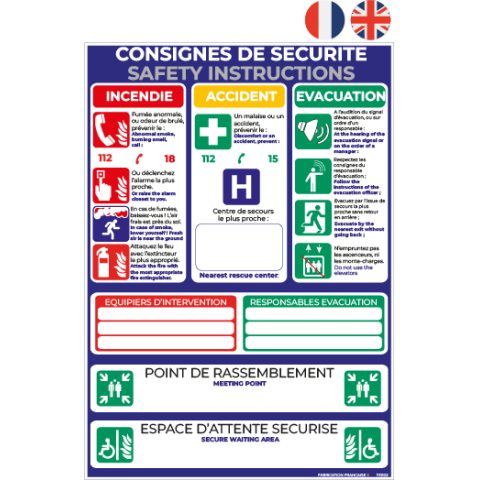 consignes de sécurité (français / anglais) – panneau de signalisation a4 (copie)