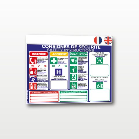 Consignes de sécurité (Français / Anglais) – Panneau de Signalisation - A4