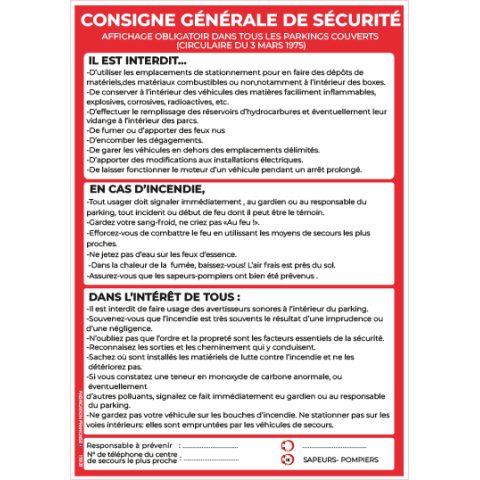 consignes générales de sécurité – parking – panneau de signalisation a4 (copie)