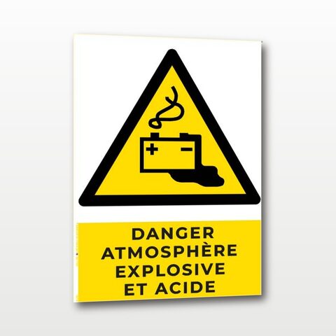 Danger atmosphère explosive et acide – Panneau de Signalisation - A5