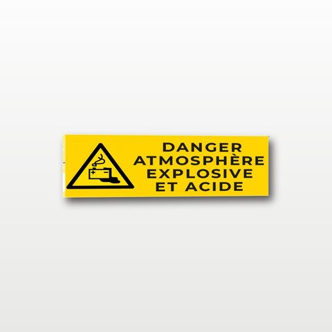 Danger atmosphère explosive et acide – Panneau de Signalisation - Rectangulaire - 20 x 8 cm