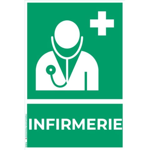 Panneau vert signalant une infirmerie