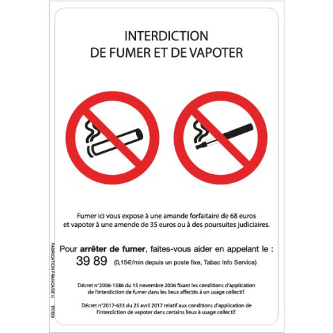 interdiction de fumer et de vapoter – panneau de signalisation a2