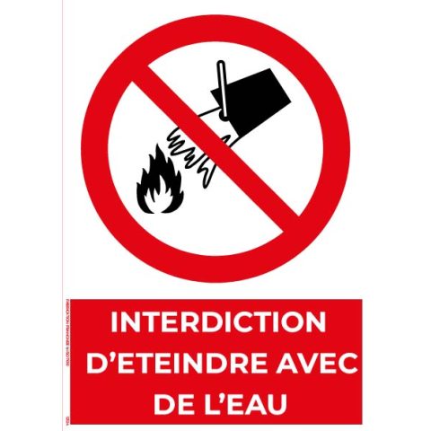 interdiction d’éteindre avec de l’eau – panneau de signalisation a4