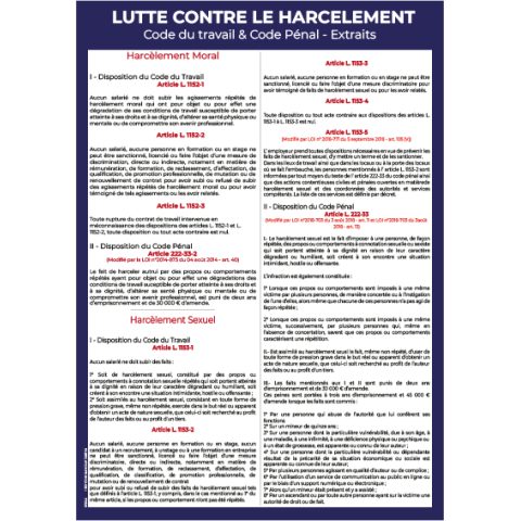 lutte contre le harcèlement – code du travail & code pénal (extraits) – a2