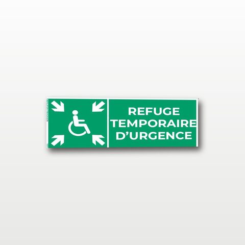 Refuge temporaire d’urgence – Panneau de Signalisation - Rectangulaire - 20 x 8 cm