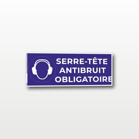 Serre-tête antibruit obligatoire – Panneau de Signalisation - Rectangulaire - 20 x 8 cm