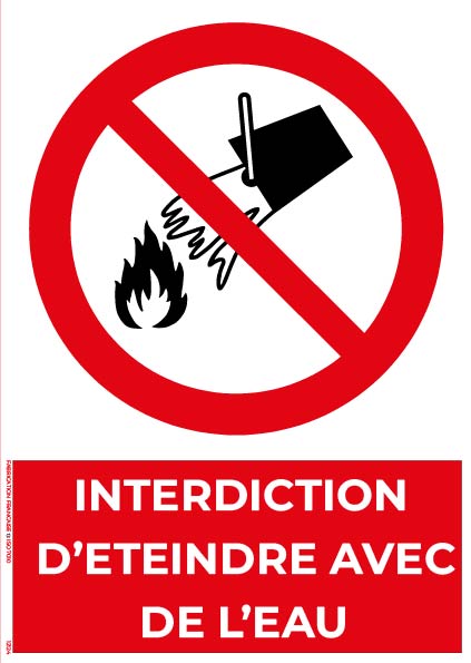 interdiction d’éteindre avec de l’eau – panneau de signalisation a4